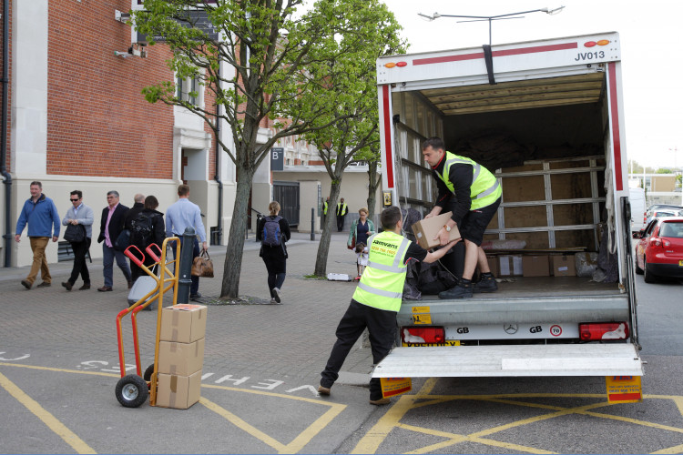 Unloading removals from a van